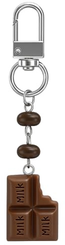 Porte-Clés Chocolat, Porte-Clé Dessert Breloque de Sac pour Femme | Cadeaux de Porte-Cléf Mignons avec Charme Gravé 'MILK' & Perles Marron pour Amateurs de Chocolat, Amis & Filles
