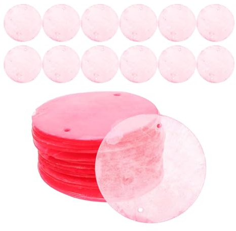 OHPHCALL 100 Stück Flache Runde Muschelscheiben mit Zwei Löchern Rosa Polierte Perlmutt charms für Schmuckherstellung DIY Traumfänger Windspiel Lampenschirm Türvorhang dekoration