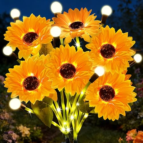 VEEKAY Luces Solares Exterior,2 Pieza Girasoles Lámparas Solar,IP65 a Prueba de Agua,Luces Solares Led Exterior Jardin,Ideal Iluminacion Exterior Sola Adecuadas para Jardines, Pasarelas