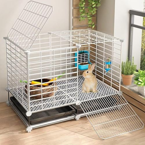Grande Cage à Lapins sur roulettes – Habitat intérieur for volailles avec Plateau Amovible et Coussinets for Chinchillas, Noir – Parfait(White,75x39x48cm)