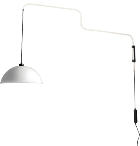 Aetherion Plug In Wall Mounted Wall Light With Adjustable Swing Arm And Dome Shade, Modern Mid Century Wall Sconce, Long Arm Wall Lamp For Bedside Reading, Bedroom, Dining Room White