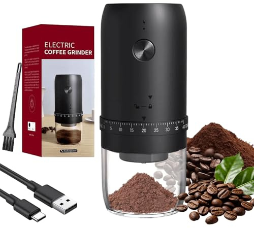 Molinillo de Café Eléctrico Portátil, Pequeño Molino de Café Inalámbrico | Motor Mejorado, 40 Ajustes Externos, Muela Cónica Cerámica, Carga USB-C, Apagado por Sensor. Para Oficina, Viajes, Camping