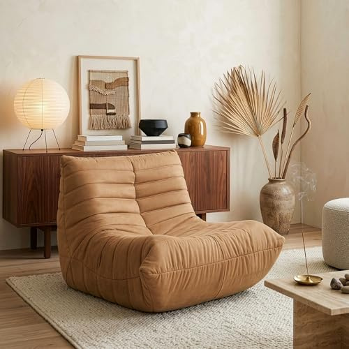 [en.casa] Bodensessel Kodsø Bodenstuhl mit Rückenlehne Lesesessel gepolstert Bodenkissen Sitzsack Sofa Mikrofaser Bodensofa 75 x 90 x 100 cm Relaxsessel Braun