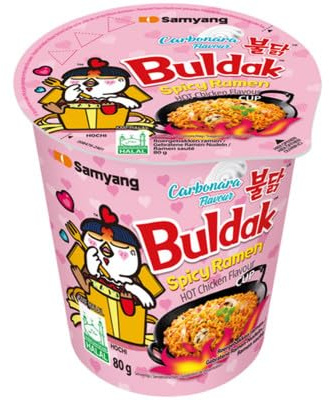 Samyang Buldak Hot Chicken Carbonara Cup Noodles 80g (Pack of 12) | Authentic Korean Instant Cup Noodles | Creamy Carbonara & Spicy Chicken Flavour | Ready in Minutes | Imported Korean Food