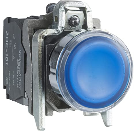 Schneider Electric Harmony XB4 - Illuminated Push Button Switch, Metal, Spring Return, 1NO + 1NC, 110…120 V AC, 22 mm Mount, Flush Operator Profile, XB4BW36G5, Blue