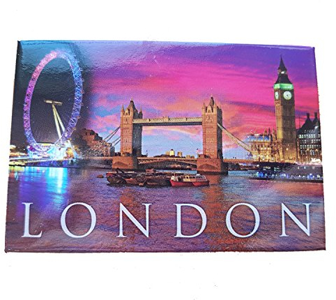 London by Night Fridge Magnet - Big Ben/Tower Bridge/Thames/Eye/British Souvenir from England, UK
