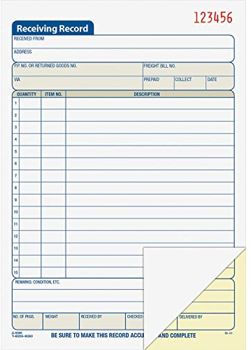 Adams dc5089 Receiving Record Book, selbstdurchschreibend, 2-teilig, 5–9/16 in. x 8–7/16 in., WE