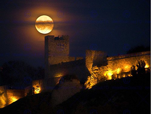 Wee Blue Coo Prints 12 X 16 INCH / 30 X 40 CMS Full Moon Belgrade Serbia Castle Night FINE Art Print Poster Home Decor Picture Mond Werbung Serbien Schloss Nacht Kunstdruck Zuhause Deko Bild