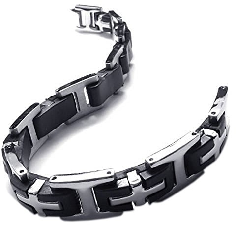 KONOV Schmuck Herren Armband, Link Armband, Edelstahl Kautschuk Kreuz, Schwarz Silber (mit Geschenktasche)