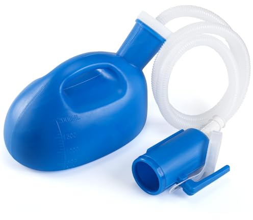 ONEDONE Urinals for Men - Portable Urinal for Men Spill Proof Nighttime Men's Urinal Bottle Male Pee Bottle Urine Bottle 68 OZ for Hospital Home Camping Car Travel 45 Long Hose with Lid (Blue)