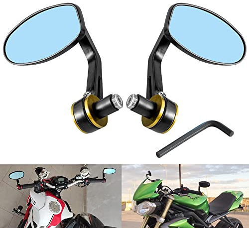 KATUR Motorrad Rückspiegel Gold 7/8 Zoll 22MM Aluminiumlegierung Runde geformte Universal Motorrad Lenker Rückspiegel Seitenspiegel für Y amaha H onda T riumph D ucati S uzuki