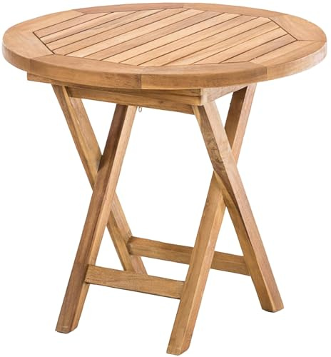 CLP Beistelltisch klappbar Moon, Gartentisch aus Teakholz, rund und wetterfest, klappbar, platzsparend für Balkon, Garten & Wohnbereich, Farbe:braun