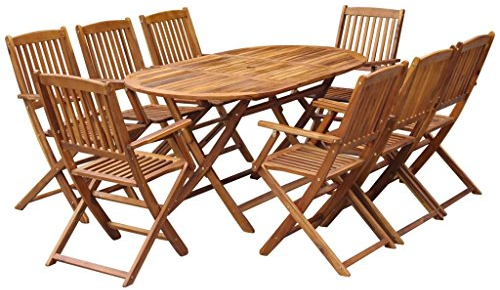 Festnight 9-TLG. Garten-Essgruppe aus Massives Akazienholz Gartengarnitur Holz Klapptisch Klappstuhl Gartenm?bel Set