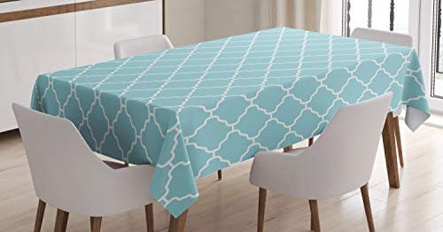 ABAKUHAUS Garten Tischdecke, Gänseblümchen Rural Cottage, Schmutzabweisent mit Modernster Druck Technologie Waschbar Klare Farben, 140 x 170 cm, Hellblau Weiß