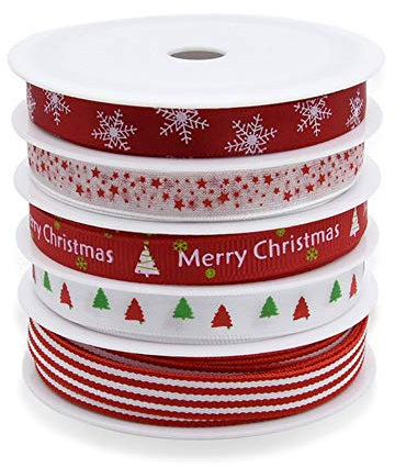 Weihnachtsbänder 5 Rollen Rot/Weiß/Grün Geschenkbänder Ripsband Bandstreifen Geschenk Kuchenverpackung Weihnachtsdekor Bandriemen Trim Haarband Nähen 5 m