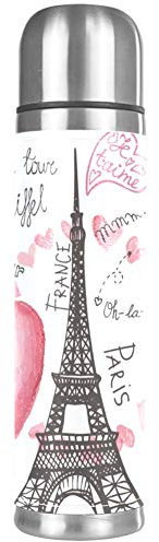 Love Paris Bouteille d'eau isotherme en acier inoxydable Motif Tour Eiffel et cœurs 500 ml