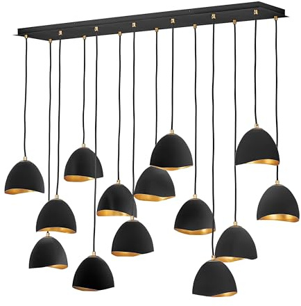 Hinkley Nula Medium Fourteen Light Linear Chandelier – Lisa McDennon, Modern Glam Bohemian Style – Shell Black with Gold Leaf Accents