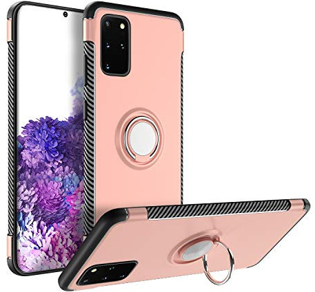 UEEBAI Hülle für Samsung Galaxy S20 Plus,Ultra Dünn Stoßfest TPU + PC Schutzhülle Panzer Design Anti Kratzer Drehbarer Ringhalter Benutzt als EIN Im Auto Telefonhalter Stand Handyhülle Cover-Roségold