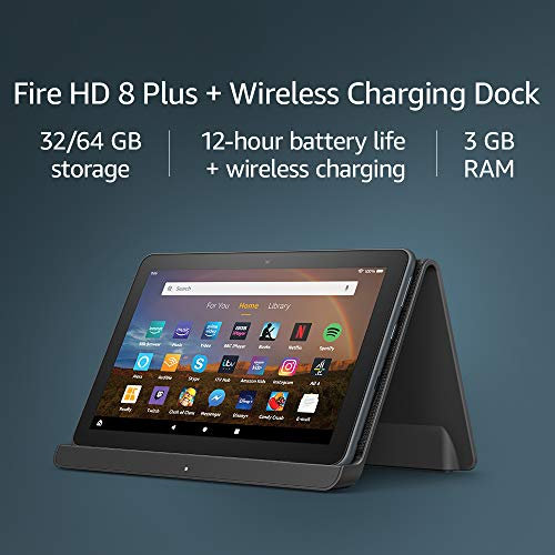 Fire HD 8 Plus tablet | HD display, 32 GB - with Ads, our best 8 tablet for portable entertainment + Made for Amazon wireless charging dock by Angreat