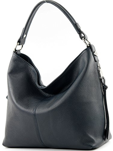 modamoda de T160 Damen Leder Schultertasche Henkeltasche Large handmade in Italy, Farbe:T160 Dunkelblau