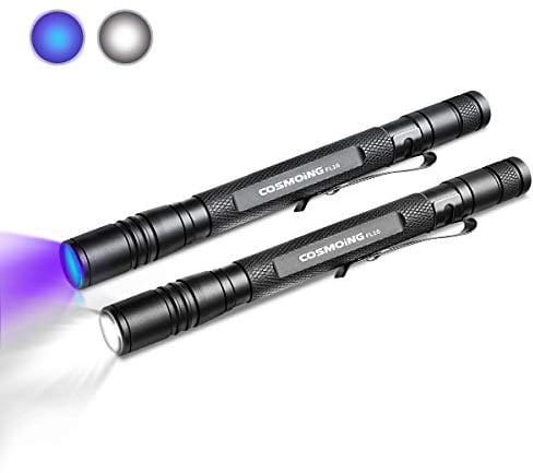COSMOING Linterna UV, 395 nm de luz negra, linterna LED IPX4 impermeable, detector de orina para orina de mascotas, manchas de gato y perro, chinches, pesca nocturna, viajes