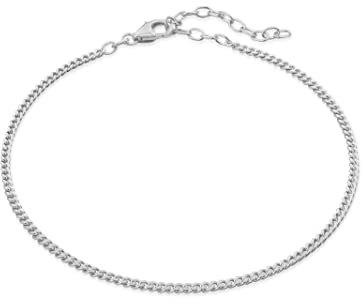 modabilé Damen Fußkette verstellbar 925 Sterling Silber Panzerkette Flach (2,4mm Breit 23cm - 28cm) Fußband ohne Anhänger Silbernes Fußkettchen Frauen