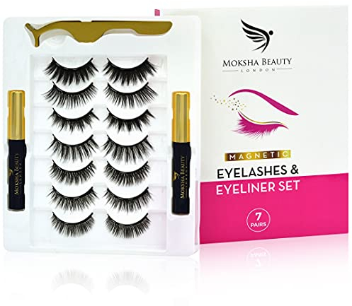 Kit de Cils Magnétiques et Eyeliner Magnétique - 7 Paires de Faux Cils Aimantés 3D Réutilisables avec Pince | Sans Colle, Eyeliner Waterproof | Look Naturel (7 Paires)