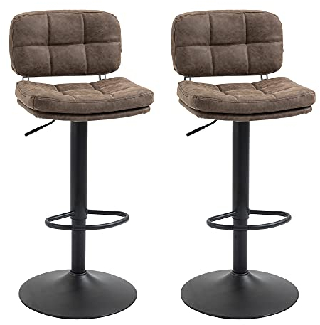 HOMCOM Set 2 Sgabelli Bar Moderni e Girevoli con Schienale e Poggiapiedi, Sgabelli da Cucina con Altezza Regolabile, Rivestimento Pelle PU e Imbottitura, 41.5x45x85-107cm