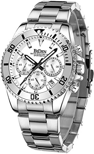 Relojes Hombre Relojes de Pulsera Cronografo Diseñador Luminosos Impermeable Reloj de Acero Inoxidable Analogicos Fecha Plata