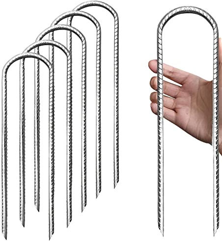 LOMGDOVC 12 Tent Pegs, 6 Pack U Shaped Heavy Duty Ground Rebar Stakes for Camping, Tents, Trampoline, Canopies, Sheds, Ports, Swing