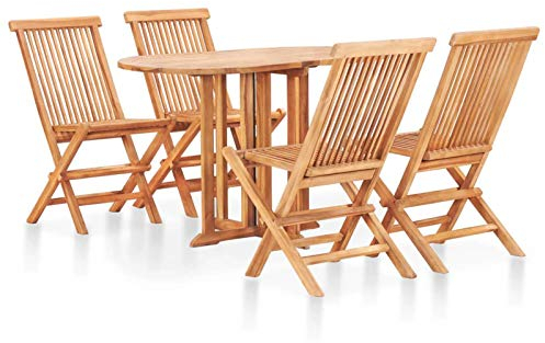 Tidyard 5-TLG. Garten-Essgruppe Klappbar Massivholz Teak Sitzgruppe Holz mit Klappstuhl Garten Essgruppe mehr Personen Gartenmöbel Set Gartengruppe mit 1 Tisch und 4 Stühle