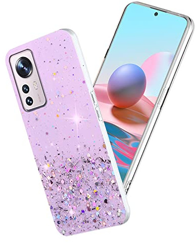Yarxiawin Handyhülle für Xiaomi 12X, Ästhetisch Bling SchutzHülle für Xiaomi 12 Hülle Transparent Silikon Weich Case Glitzer Dünn Cover für Frauen (Lila)