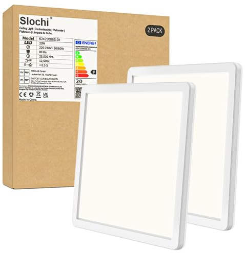 slochi (2 Stücke LED Deckenleuchte, 18W Ultra Dünn Modern Deckenlampe Flach 22 * 2.1 cm/4000K Quadrat für Schlafzimmer, Wohnzimmer, Bad, Balkon, Flur, Küche Umkleideraum