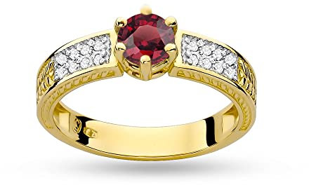 MARKO Verlobungsring aus Gelbgold für Damen mit 0,50 Karat Rubin und 0,08 Karat Diamanten Ring 14 Karat Gold (585) Goldring mit Box | Goldring für Fraue (Rubin, 52 (16.5))