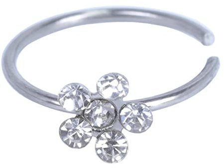 Percing Au Nez Acier Chirurgical, Piercing Anneau Nez Strass de Blanc Strass Fleur Ronde Ouverte Cadeau de Bijoux Piercing pour Femmes hommes