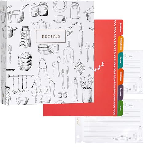 Jot & Mark 3 Ring Recipe Binder 8.5 x 9.5 | Full-Page with Clear Protective Sleeves and Color Printing Paper for Family Recipes (8.5 x 9.5 Recipe Binder, Culinary Crockery)