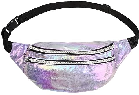 Pinsheng Holografisches Gürteltasche, wasserdichte Reflektierende PVC-Gürteltasche Holografische Bauchtasche für Damen zum Laufen, Wandern und Outdoor-Aktivitäten (Lila)