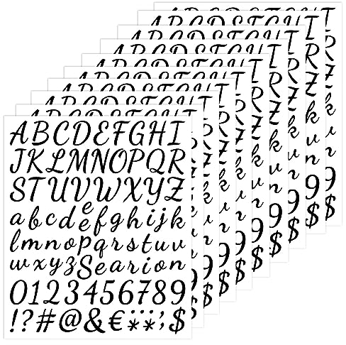 10 Blatt Buchstaben-Aufkleber, Schwarze Alphabet-Aufkleber, Vinyl-Buchstaben- und Zahlen-Aufkleber, Selbstklebende handgeschriebene Buchstaben-Aufkleber für Kinder, Dekorationskunst, DIY-Handwerk