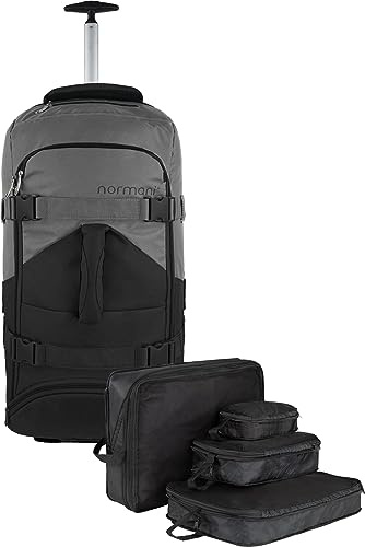 normani Reisetasche mit Rollen und Rucksackfunktion 60 L Reisetrolley Rucksack mit Rollen mit 4 Kleidertaschen Farbe Schwarz/Grau
