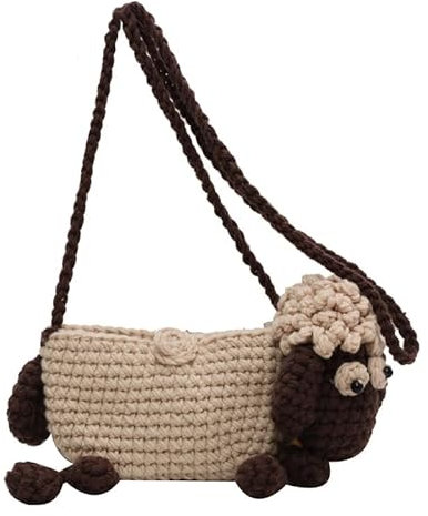 Handgehäkelte Umhängetasche, Mini-süße Kawaii-Strick-Umhängetasche, handgewebte Häkelhandtaschen, Schaf