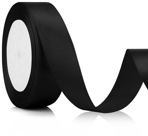 Satinband Schwarz 25mm, 23meters Geschenkband Schwarz Geschenkband Breit Schleifenband Schwarz Vatertagsgeschenk Geschenkband Schwarzes Band Trauerschleife Dekoband Schleifenband Breit Satinband