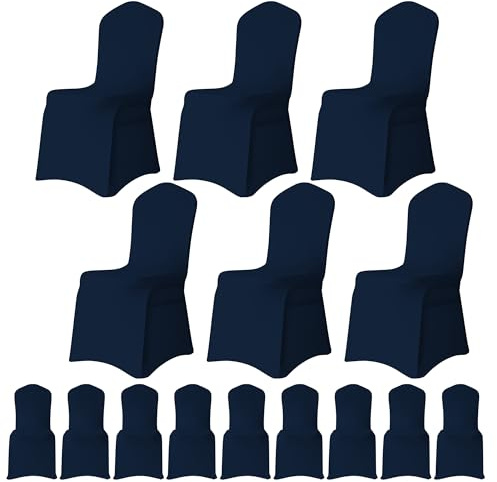 WedDecor Navy Blue Protective Chair Cover Stretchable Spandex Front Flat Slipcovers for Weddings Decoration, Hotel, Conferences, Events, Restaurant, Birthday & Christmas Parties, 30pcs | Universal Fit Washable Removable Chair Protector for Banquet Hotel Christmas New Year Party Decoration
