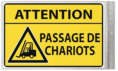 5 stickers 17 x 11 cm ATTENTION PASSAGE DE CHARIOTS autocollant | Étiquettes autocollantes rectangulaires de signalisation en vinyle adhésif de prévention de circulation des engins