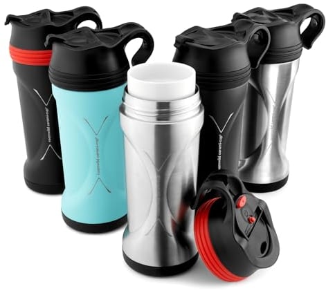 Roamwild Cerami Cup 12oz / 354ml – with Unique Ceramic Fresh Tasting Inner - Quadruple Thermal Insulation Technology Stainless Steel Travel Mug, BPA-Free, Dishwasher Safe (Stainless & Red)