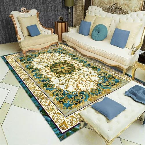 Kunsen bodenbelag Balkon deko Teppich deko Zimmer Tumblr Verschleißfest Orientalischer Teppich blau Blumenmuster Wohnzimmerzubehör leicht zu reinigen wohnaccessoires deko 60x90cm