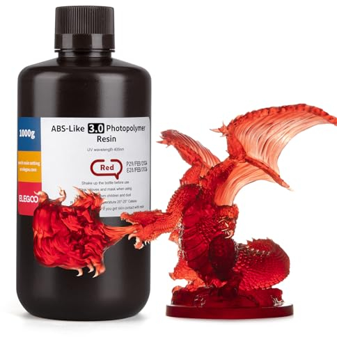 ELEGOO ABS-Like 3.0 3D Drucker Resin, 405 nm UV-härtendes Photopolymerharz für MSLA/LCD/DLP 3D Drucker, Verbesserte Festigkeit und Zähigkeit, Hohe Präzision, Niedrige Viskosität, 1000g Klarrot