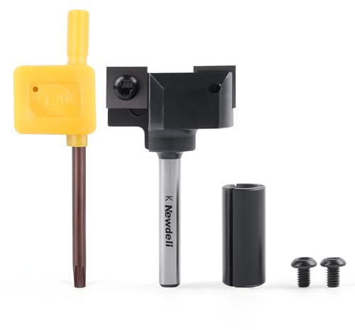 Newdeli 1-1/2'' Cutting Diameter 2 Wings Carbide Insert Slab Flattening Router Bit, 1/4'' Shank, High Carbon Steel, for CNC and Handheld Routers