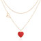 Linawe Rose Gold Layered Choker Necklace for Women Trendy, Red Heart Pendant Stacked Necklaces, Stainless Steel Chain Y2K Preppy Necklace, Puffy Heart Lover Necklace