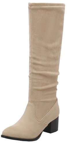 Cocey Stivali da donna Slouch alti al ginocchio con tacco a blocco, albicocca, 35 EU