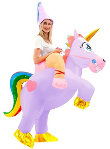 Spooktacular Creations Aufblasbares Einhorn Kostüm, Reiten ein Einhorn Air Blow-up Kostüm für Halloween Party Cosplay Fasching Karneval - Erwachsenengröße
